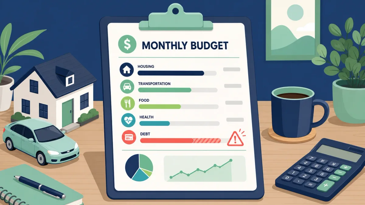 Monthly budget worksheet for living on $20 an hour take-home pay