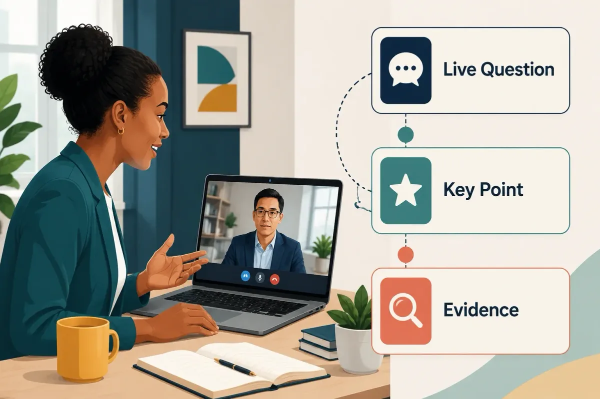 A candidate receives structured real-time guidance during a permitted live job interview.
