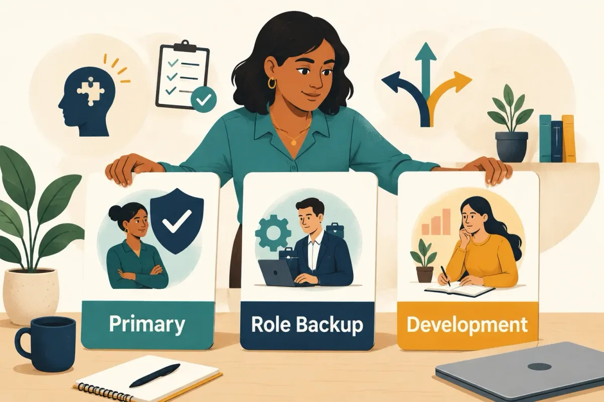 Candidate preparing a primary weakness, a role-specific backup, and a development-area answer