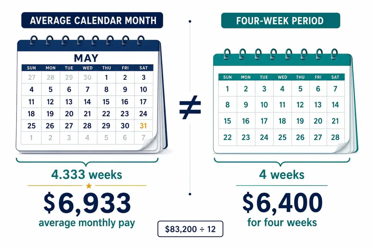 $6,933 average monthly pay compared with $6,400 for four weeks at $40 an hour