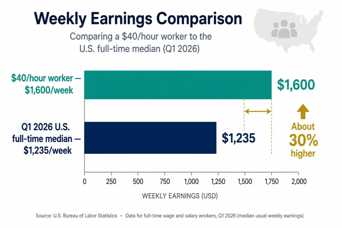 $1,600 weekly pay at $40 an hour compared with the $1,235 U.S. full-time median