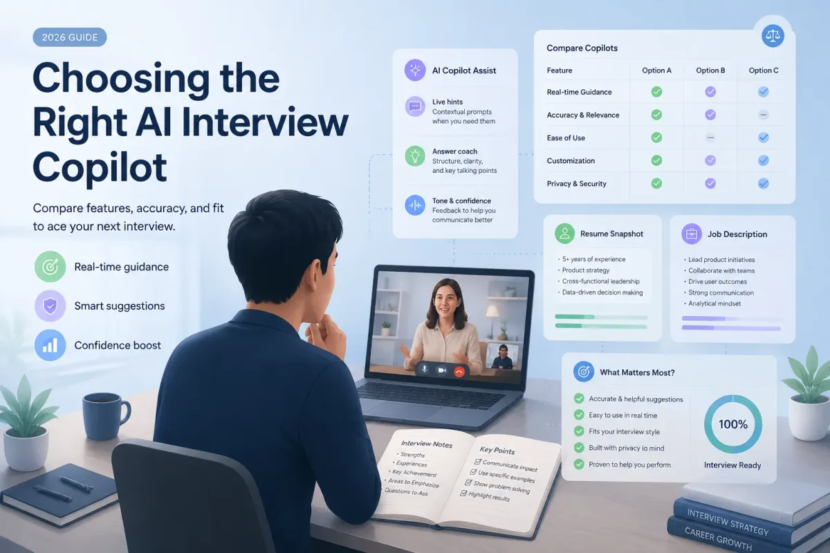 Candidate comparing AI interview copilot options for a job interview