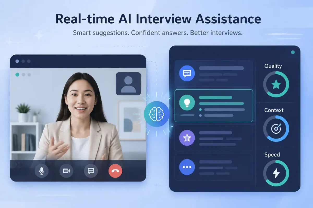 Real-time AI interview assistance evaluated by quality context and speed