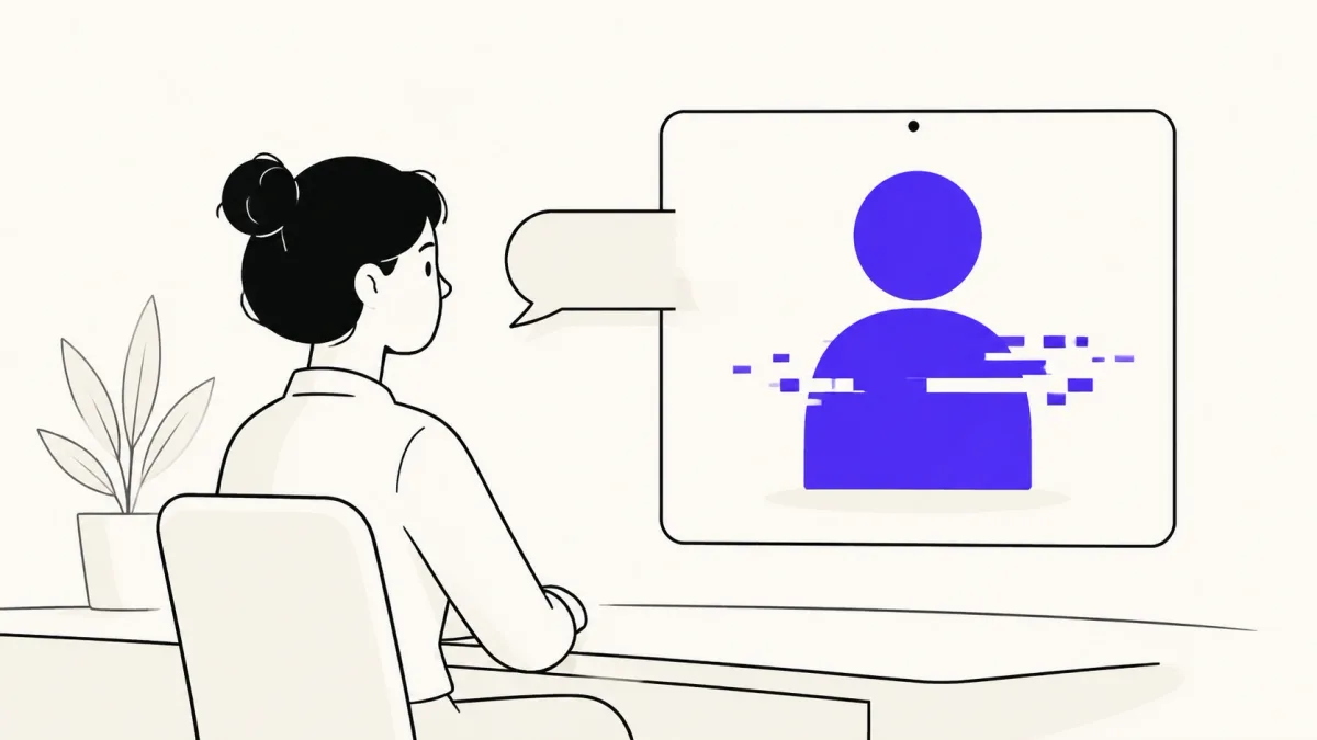 Candidate speaking to a glitching AI interviewer that cuts an answer short