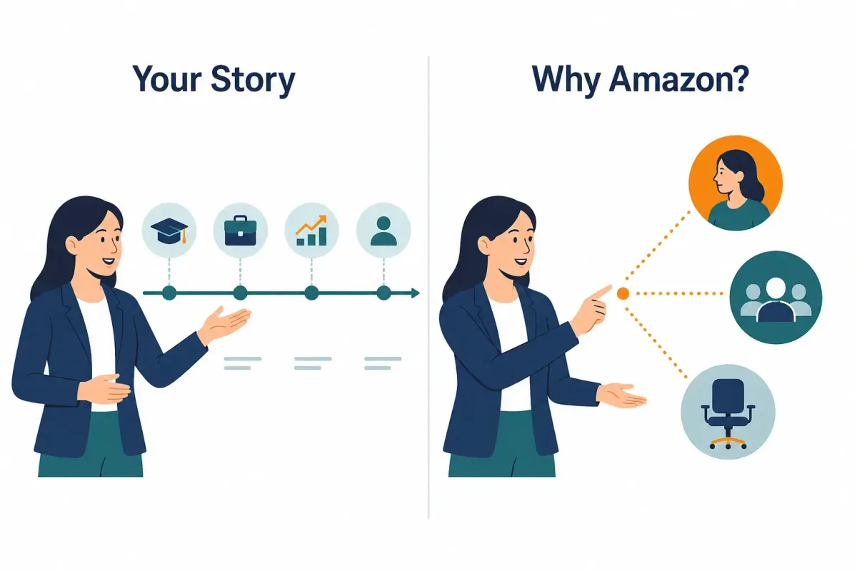 Candidate structuring an introduction and explaining why the Amazon role fits