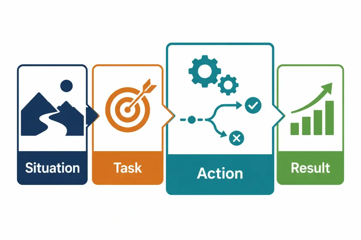 STAR answer method showing Situation, Task, Action, and Result