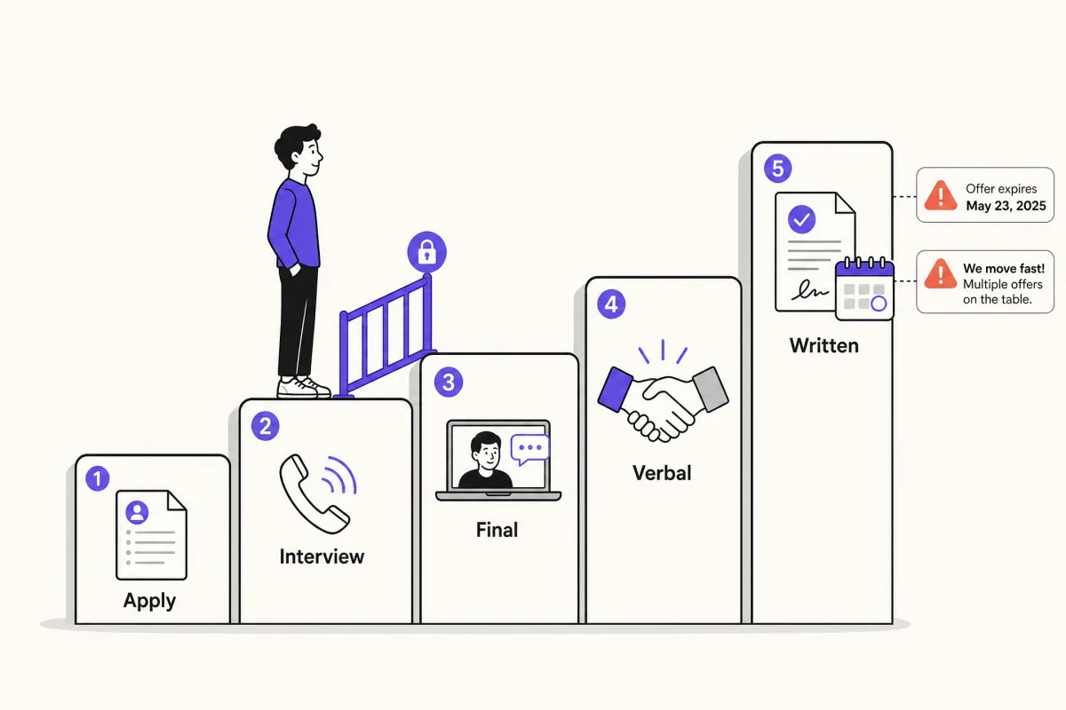 Truthful urgency ladder from job application to written offer deadline
