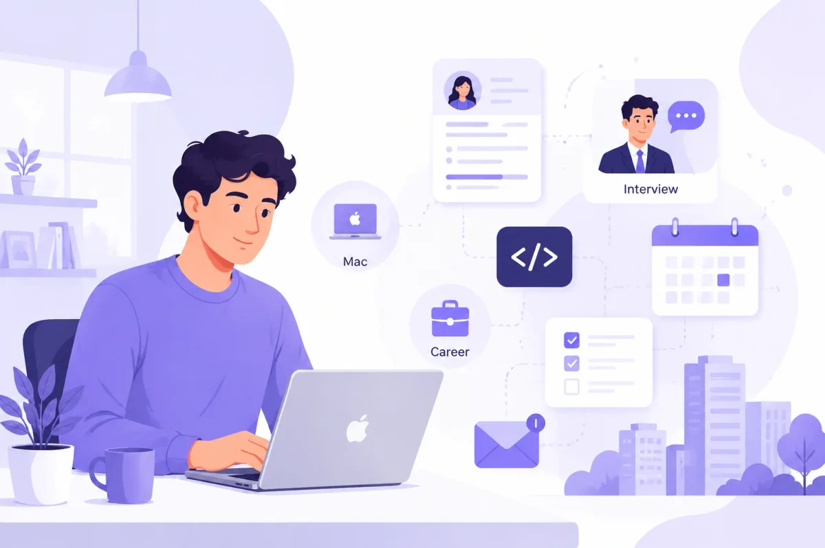 Job seeker comparing eight AI interview assistants on a Mac laptop