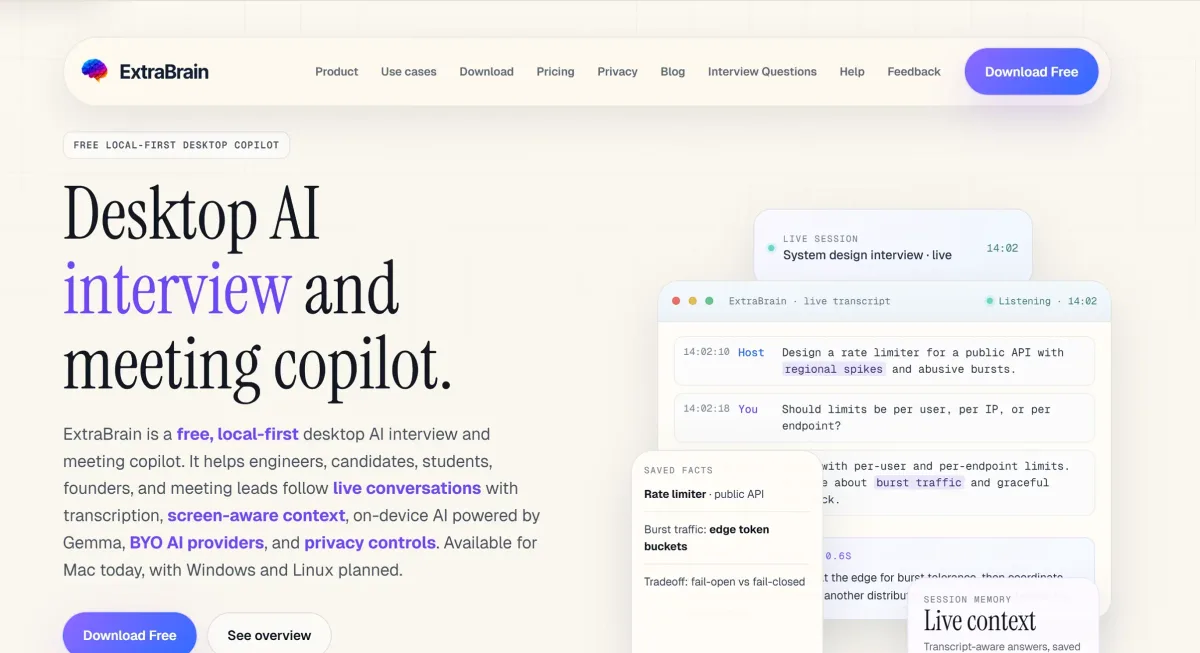 ExtraBrain local-first transcription and model controls on Mac