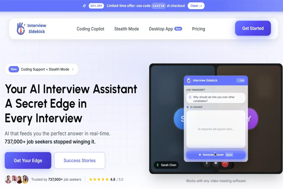 Interview Sidekick preparation, transcript, and feedback dashboard