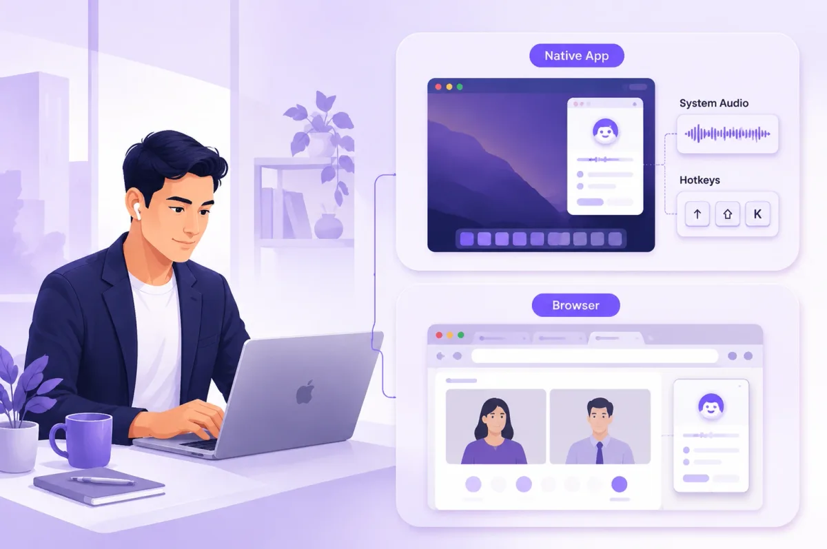 Native Mac app and browser-based interview assistant workflows
