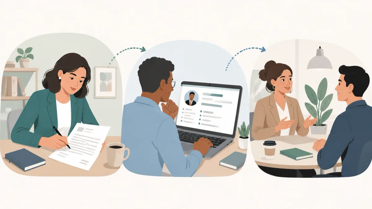 Returning professional using a cover letter, online profile, and networking conversation