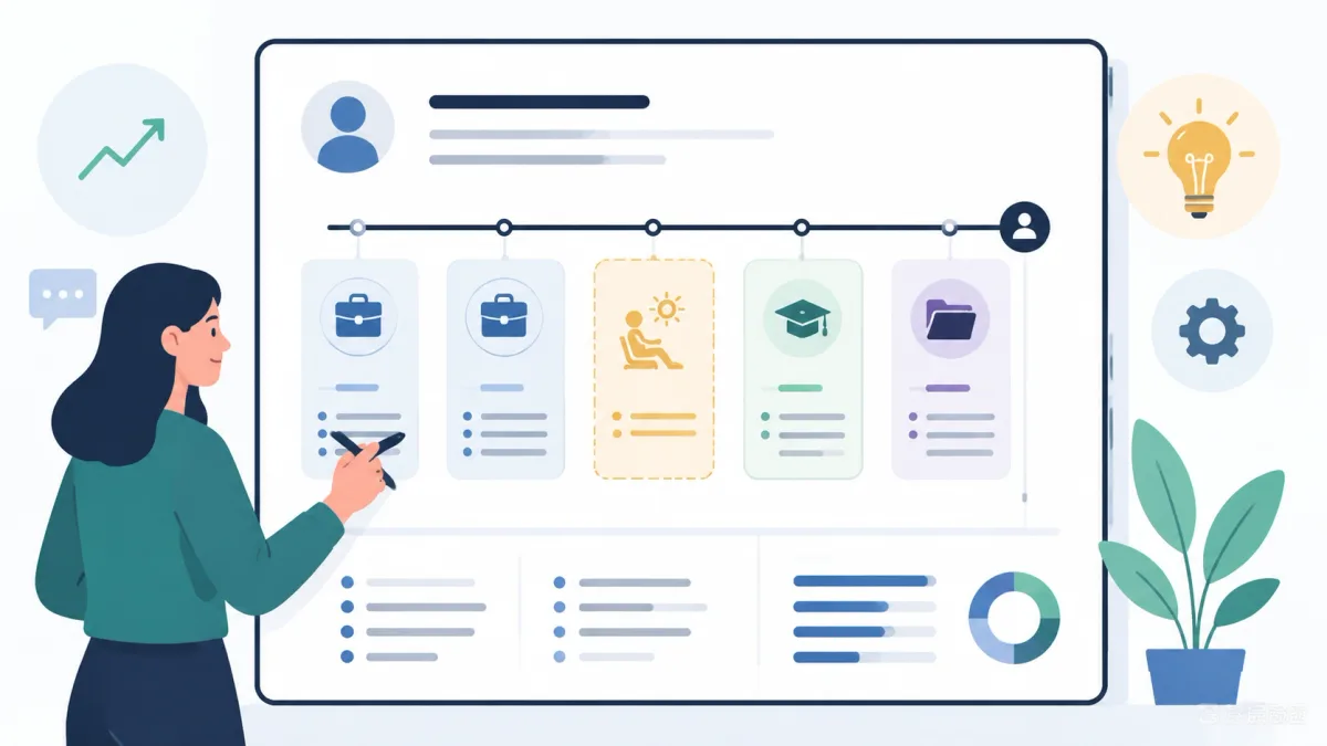Resume timeline showing an employment gap and current evidence