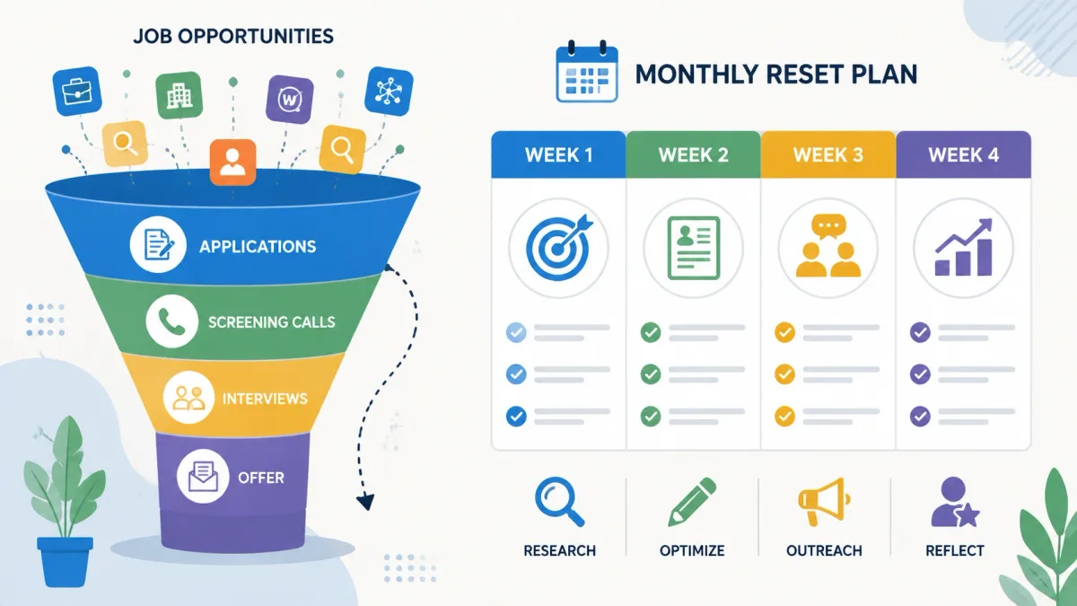 Job-search funnel and 30-day readiness plan for a career returner