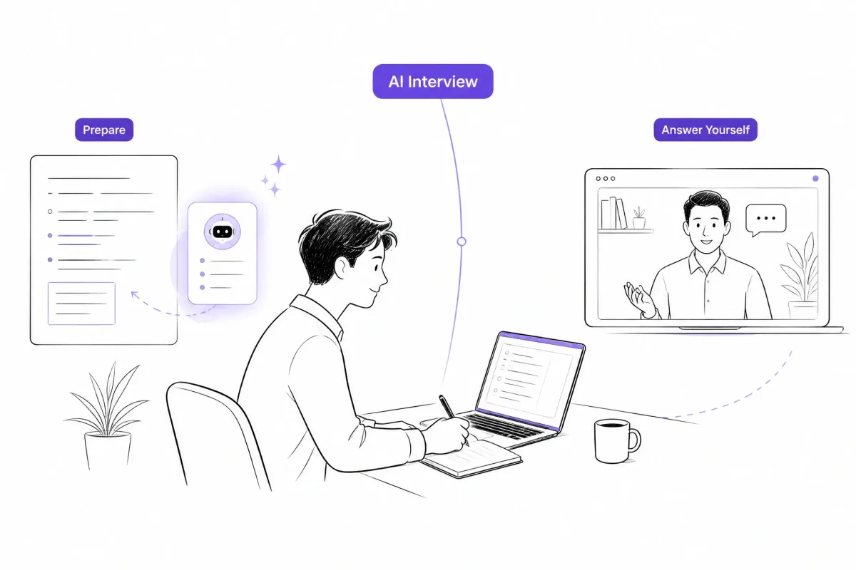 Job seeker preparing for an Amazon interview with AI guidance on a laptop
