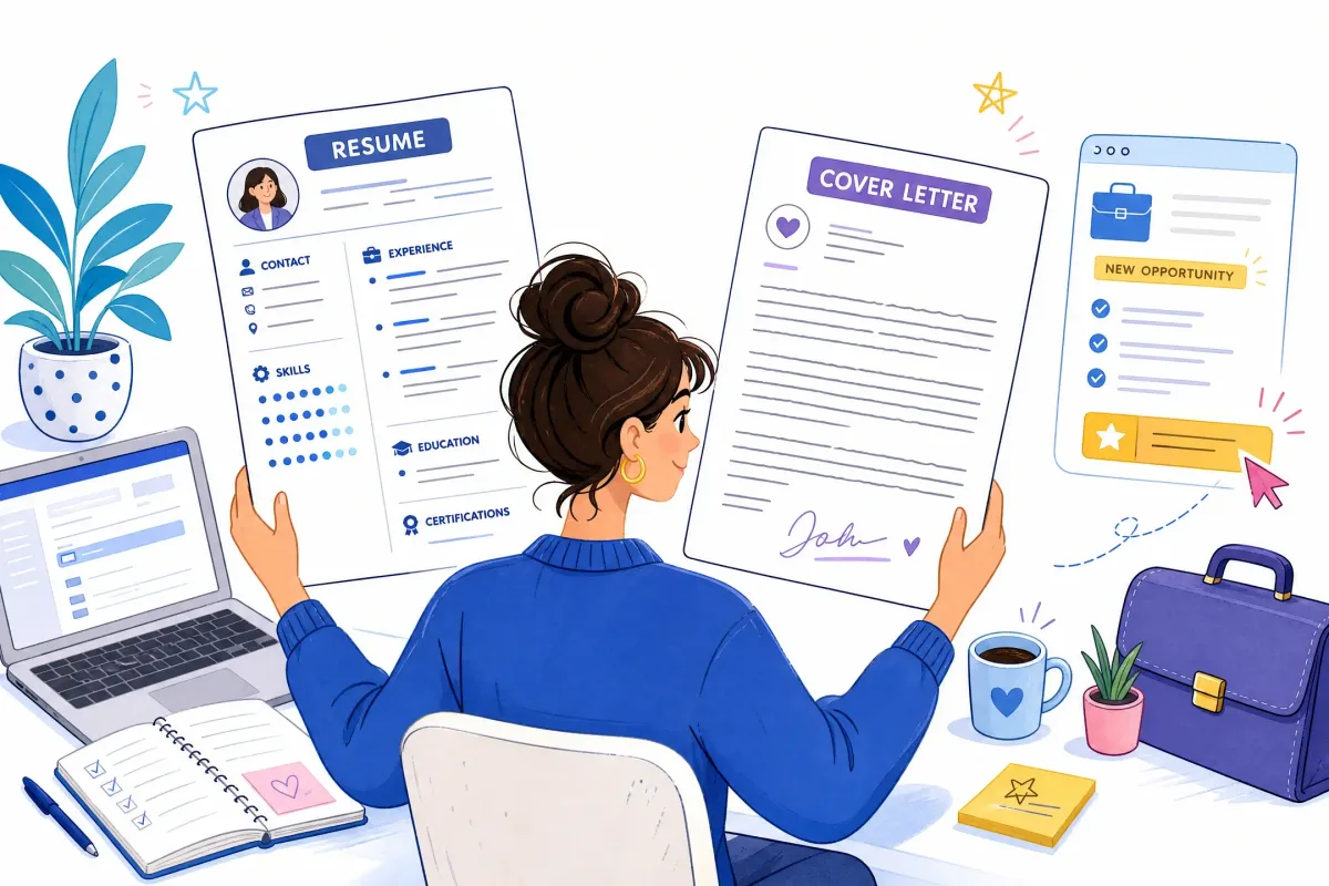 Editorial illustration comparing a structured resume with a personalized cover letter