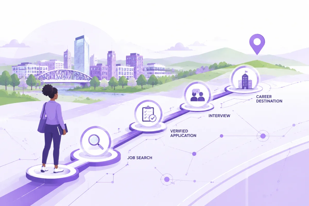 A job seeker follows a connected career pathway from search to interview in Greenville, South Carolina