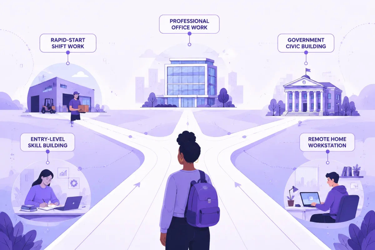 Five career paths help Greenville job seekers choose between fast-start, entry-level, professional, government, and remote work.