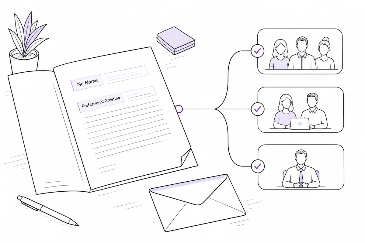 Minimal illustration of a cover letter without a recipient name and professional greeting options