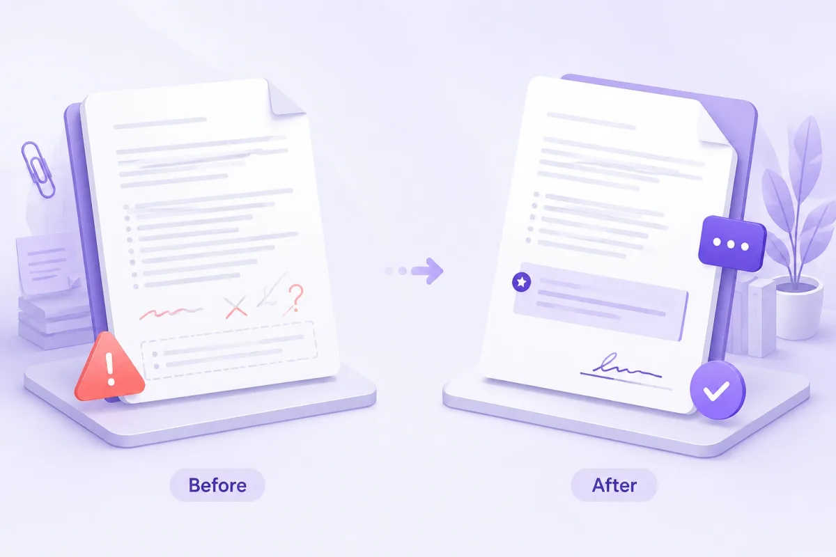 Before-and-after illustration of revising a weak cover letter ending into a clear professional closing