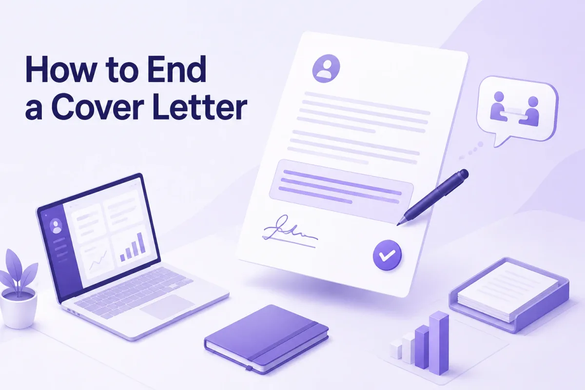 Modern illustration of a professional cover letter ending with a clear closing paragraph and signature