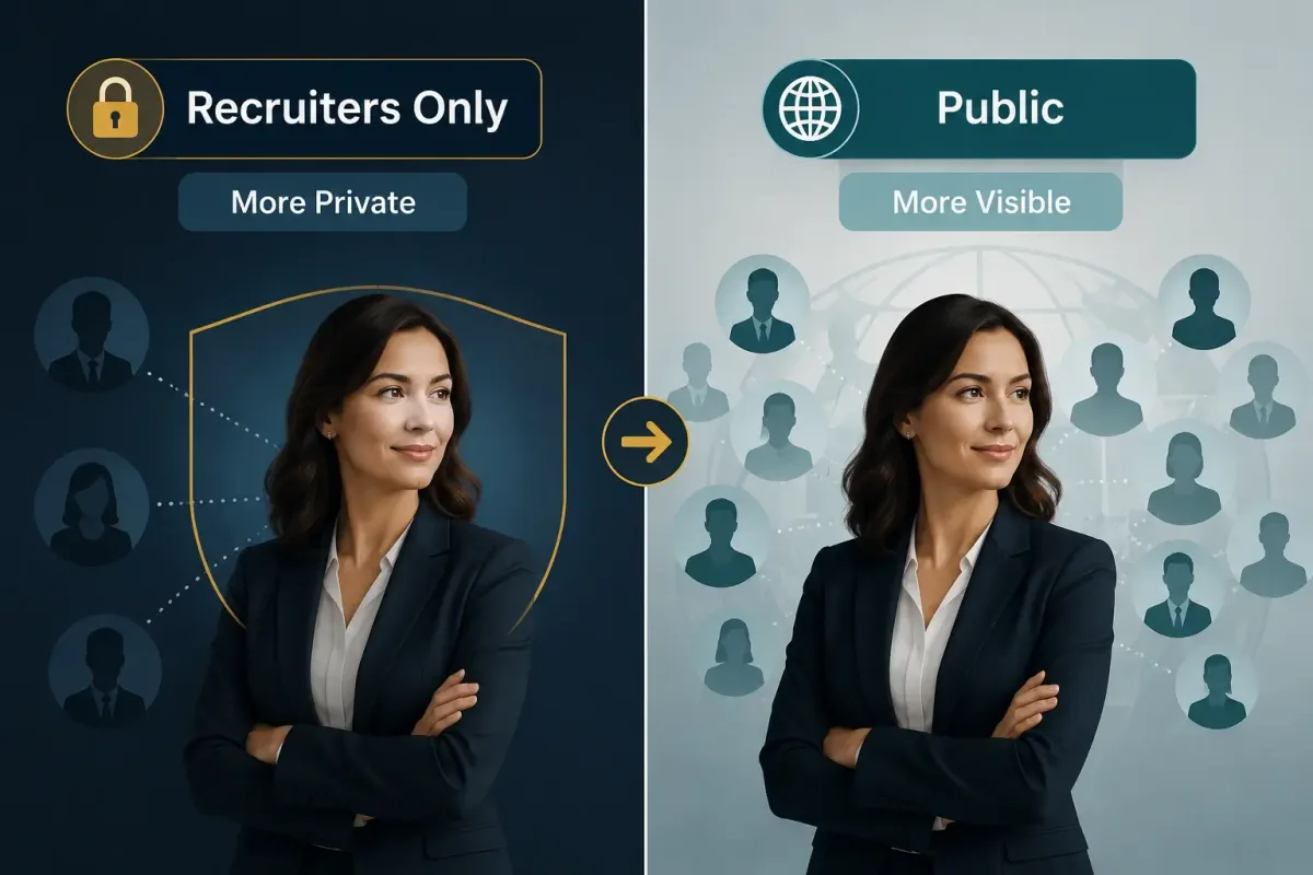 Comparison of Recruiters Only and public Open to Work visibility settings