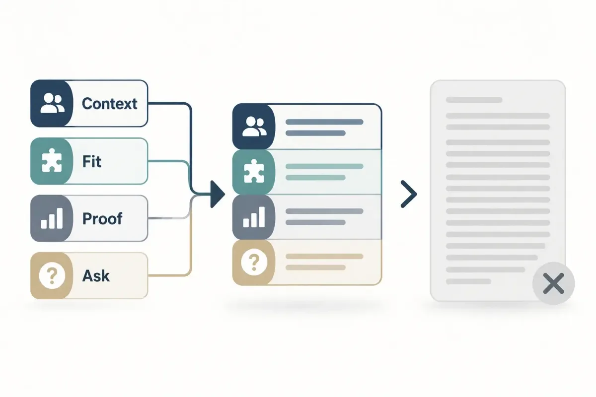 Four-part LinkedIn recruiter message structure using context, fit, proof, and a clear ask