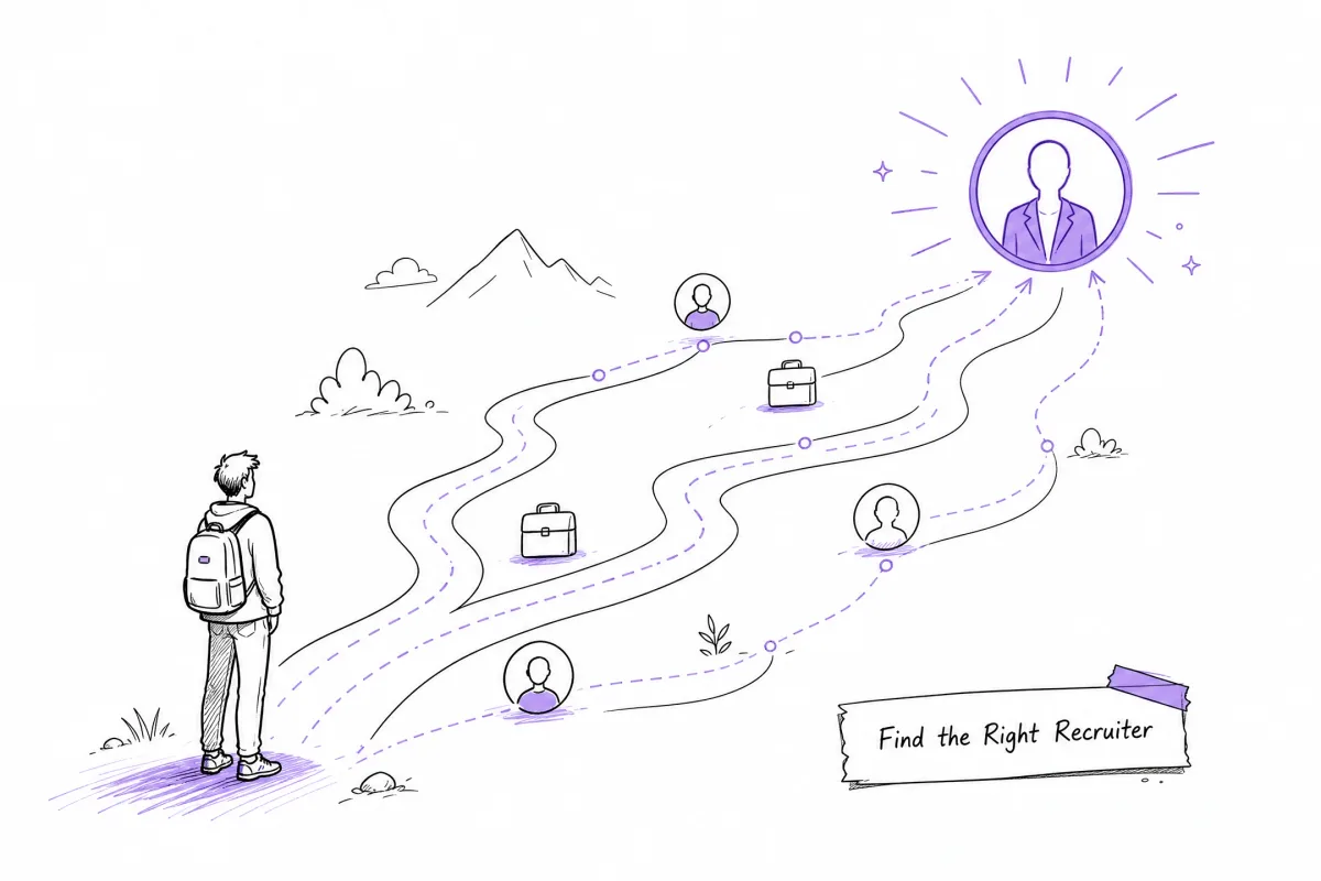 Job seeker following connected career paths toward the right recruiter