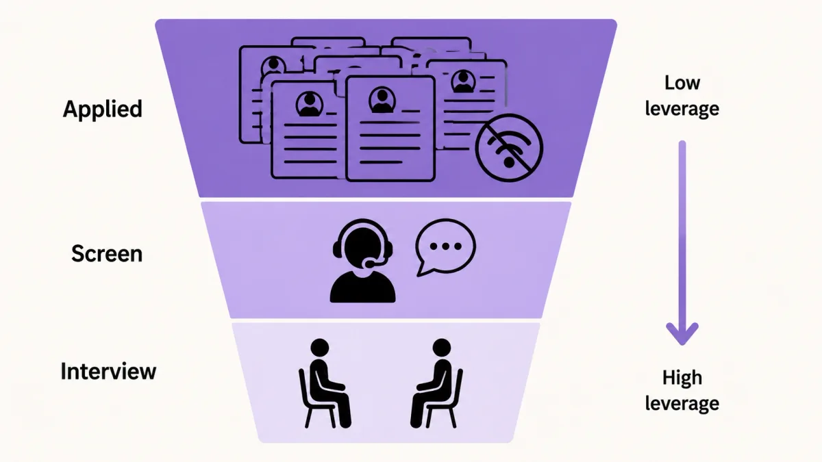 Hiring funnel showing that follow-ups carry more weight after a recruiter screen than on a cold application