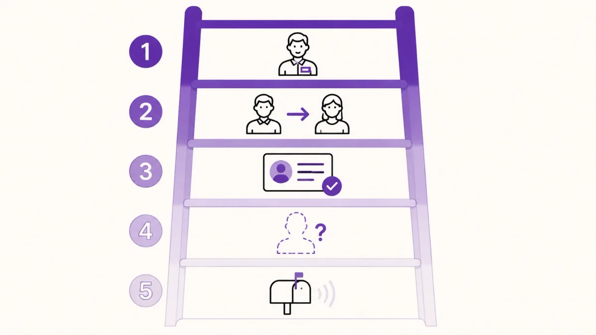 Reachability ladder ranking who to contact for a follow-up from a named person down to a general careers inbox