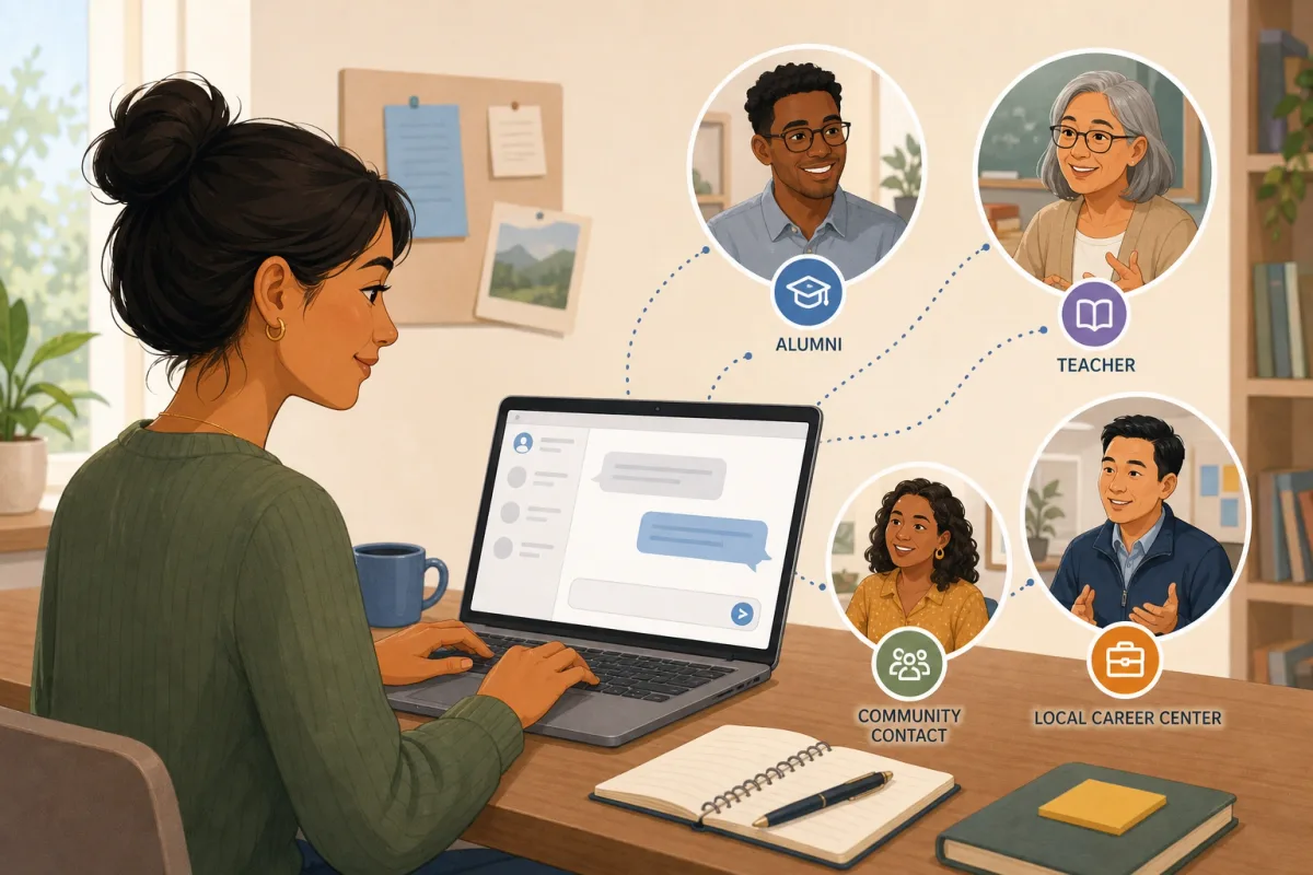 Job seeker using specific networking messages to ask for advice and introductions