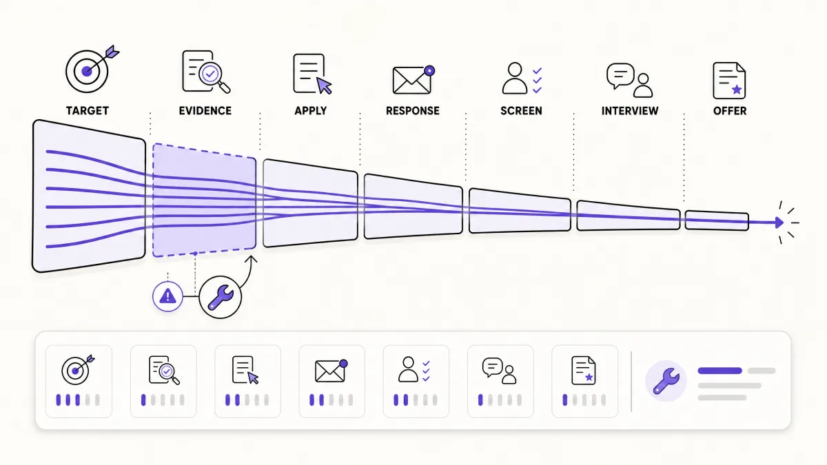 Seven-stage job search funnel used to diagnose where applications stall
