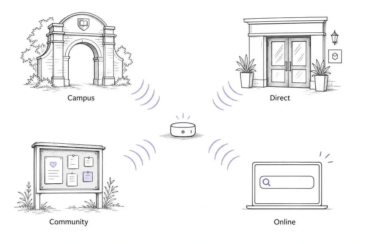 Internship opportunities discovered through campus, company, community, and online sources.