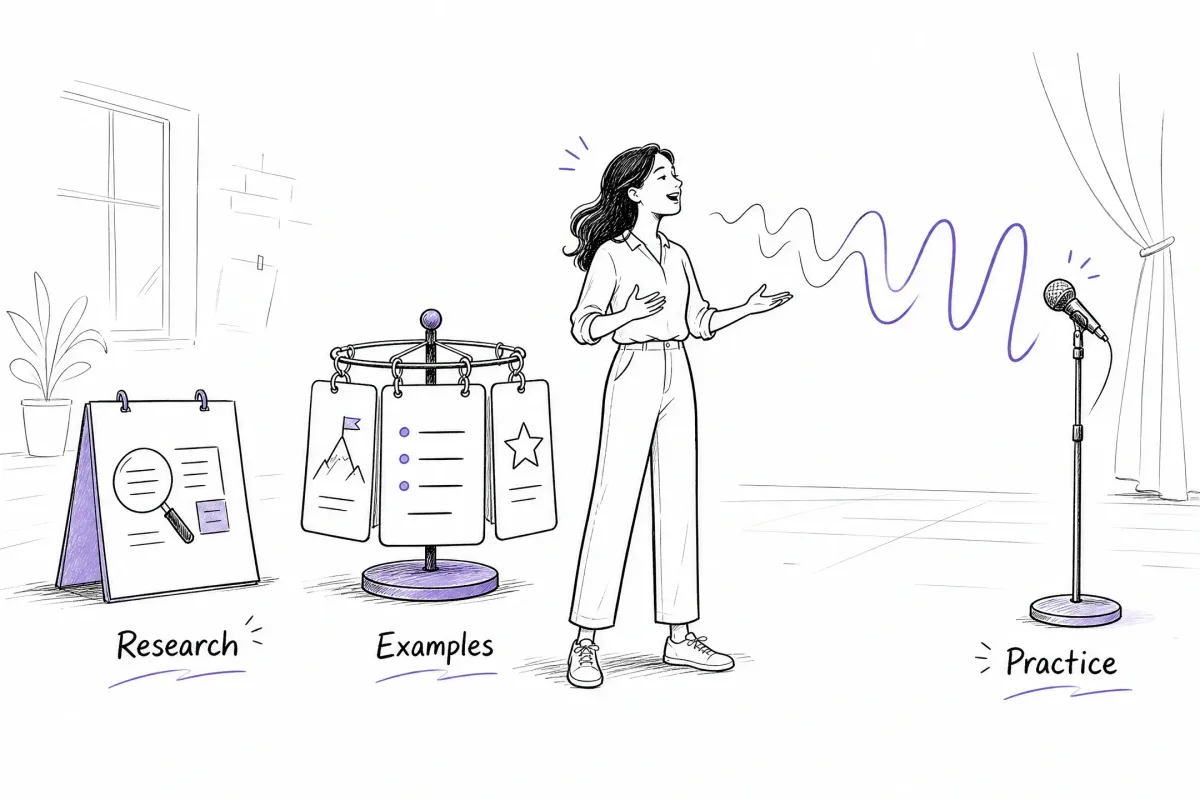 Internship candidate rehearsing clear answers with company research, relevant examples, and practice.