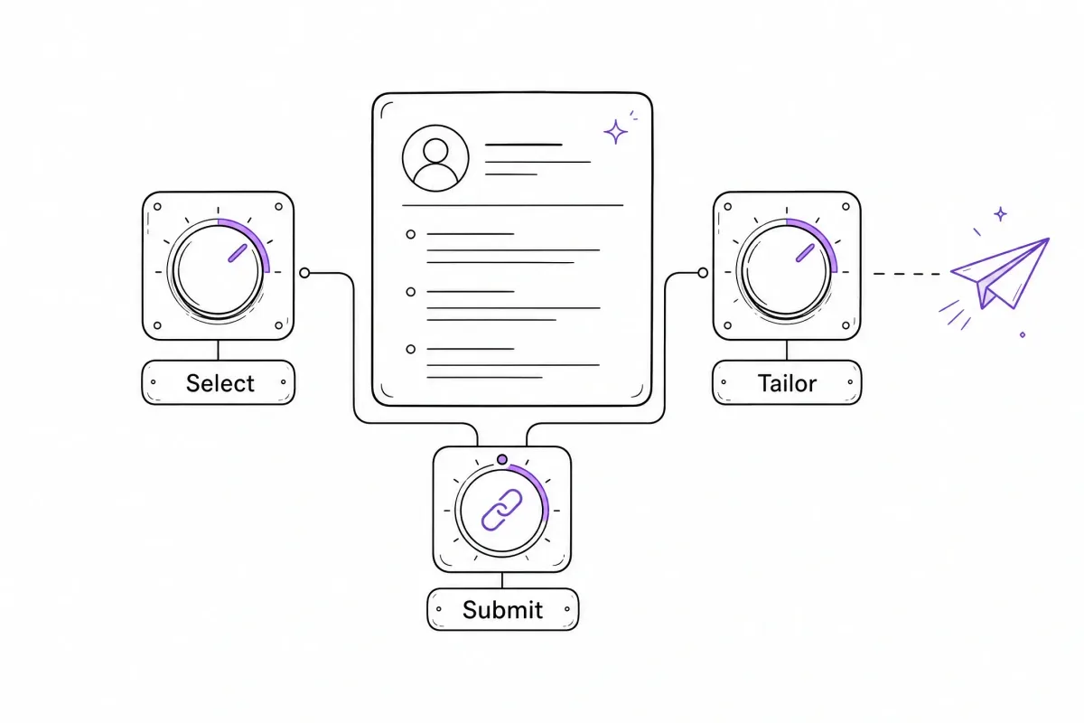 Application controls refining a targeted resume and supporting materials before submission.