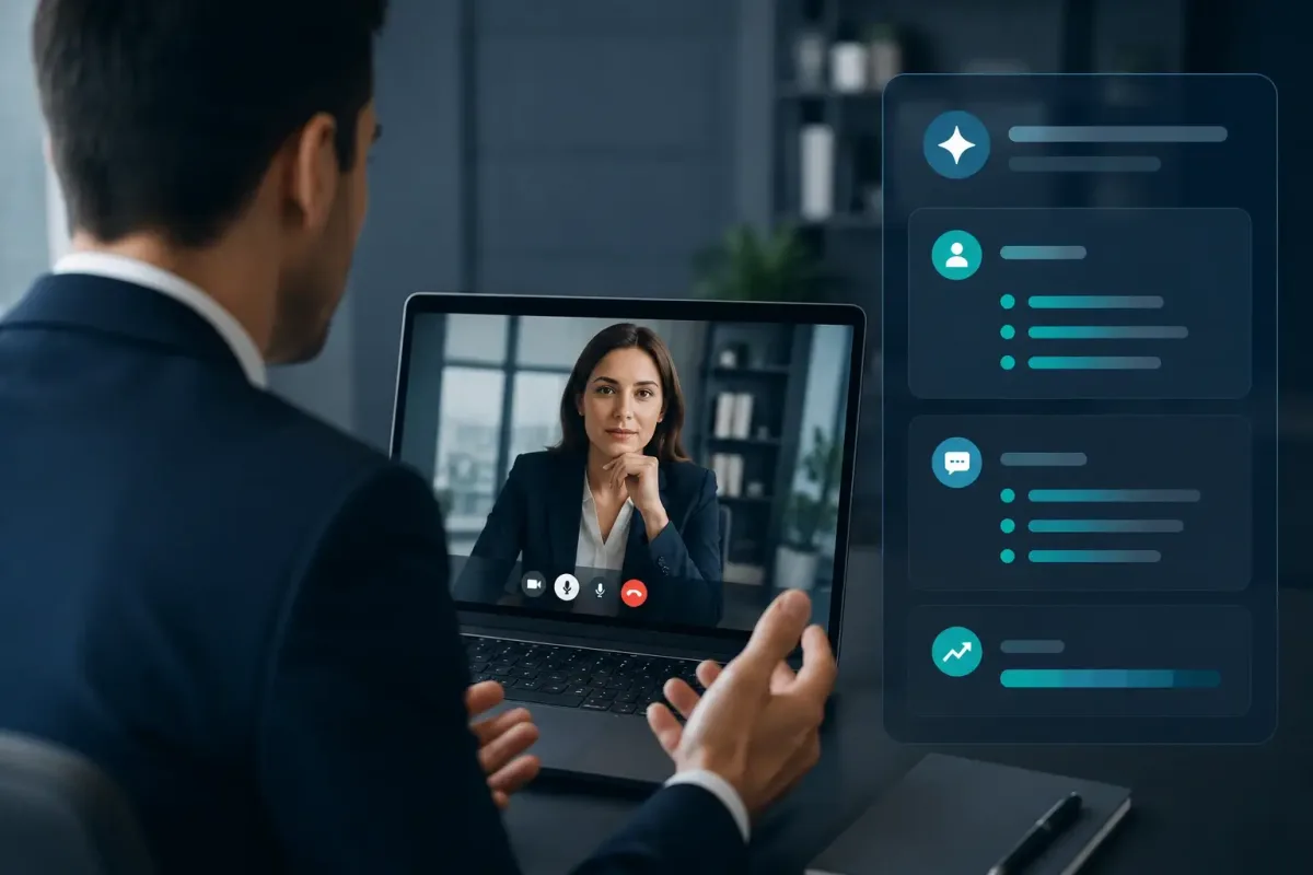 Candidate using a discreet AI interview copilot during a video interview