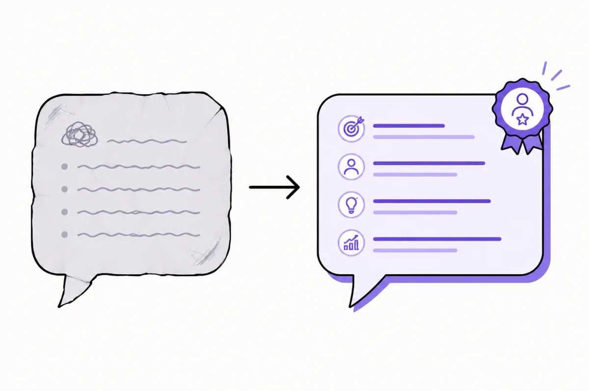 Before-and-after comparison of a weak overreliant AI answer transformed into a strong ownership-driven answer