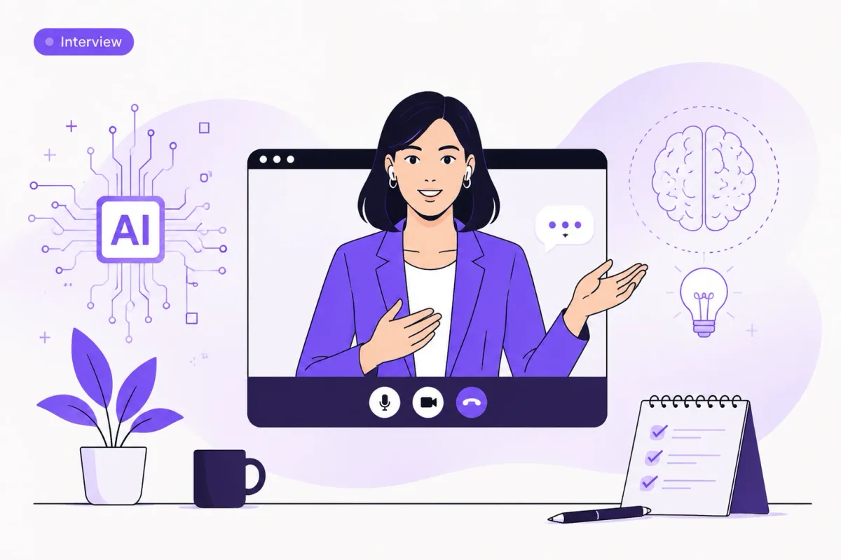 Candidate explaining their AI workflow to an interviewer during an online interview