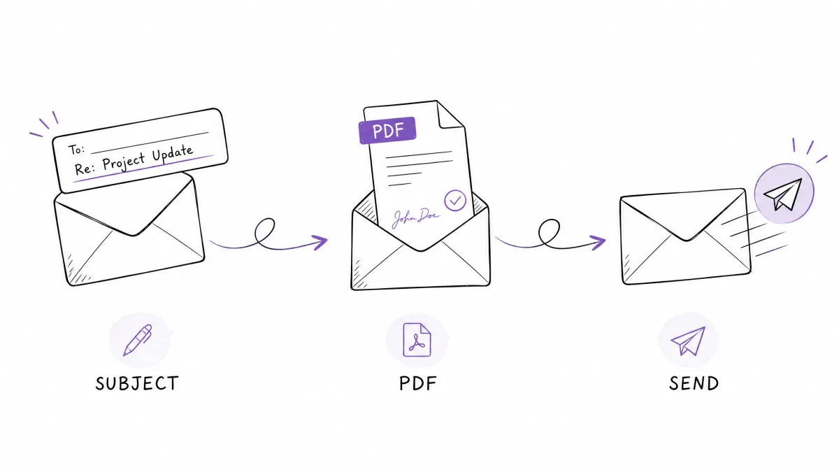 Resignation email subject, PDF attachment, and sending sequence