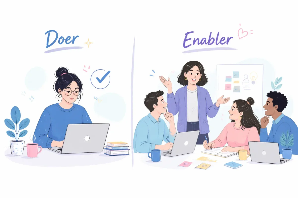 Comparison of personal project output and enabling a team to perform as a manager.