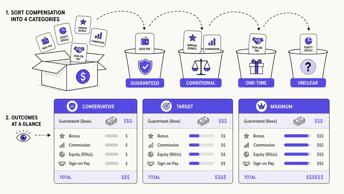 Compensation reality check separating guaranteed, conditional, one-time, and unclear pay
