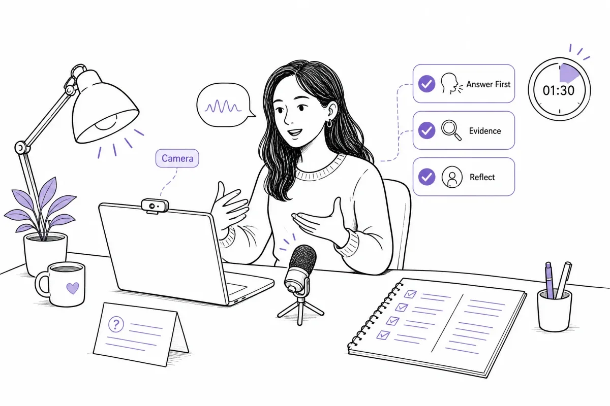 Applicant reviewing a recorded asynchronous LECOM interview practice session