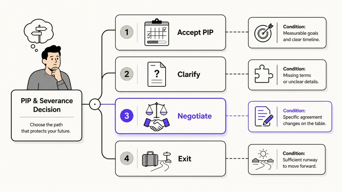 Four practical action paths when deciding between a PIP and severance
