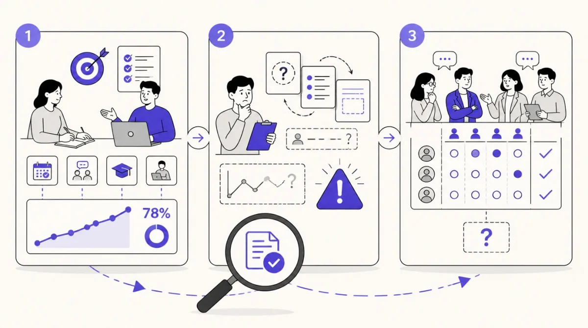Three PIP patterns evaluated through measurable goals, support, evidence, and decision ownership