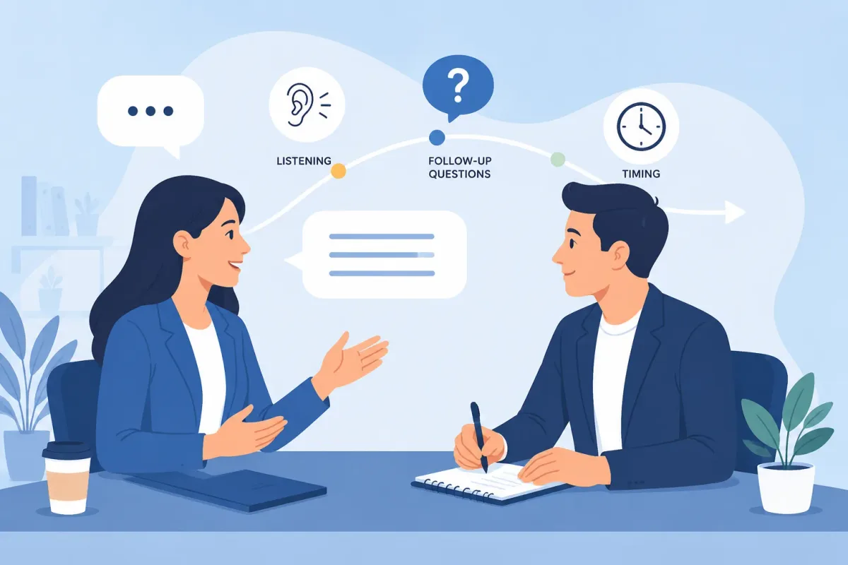 Candidate asking follow-up questions naturally during an interview conversation