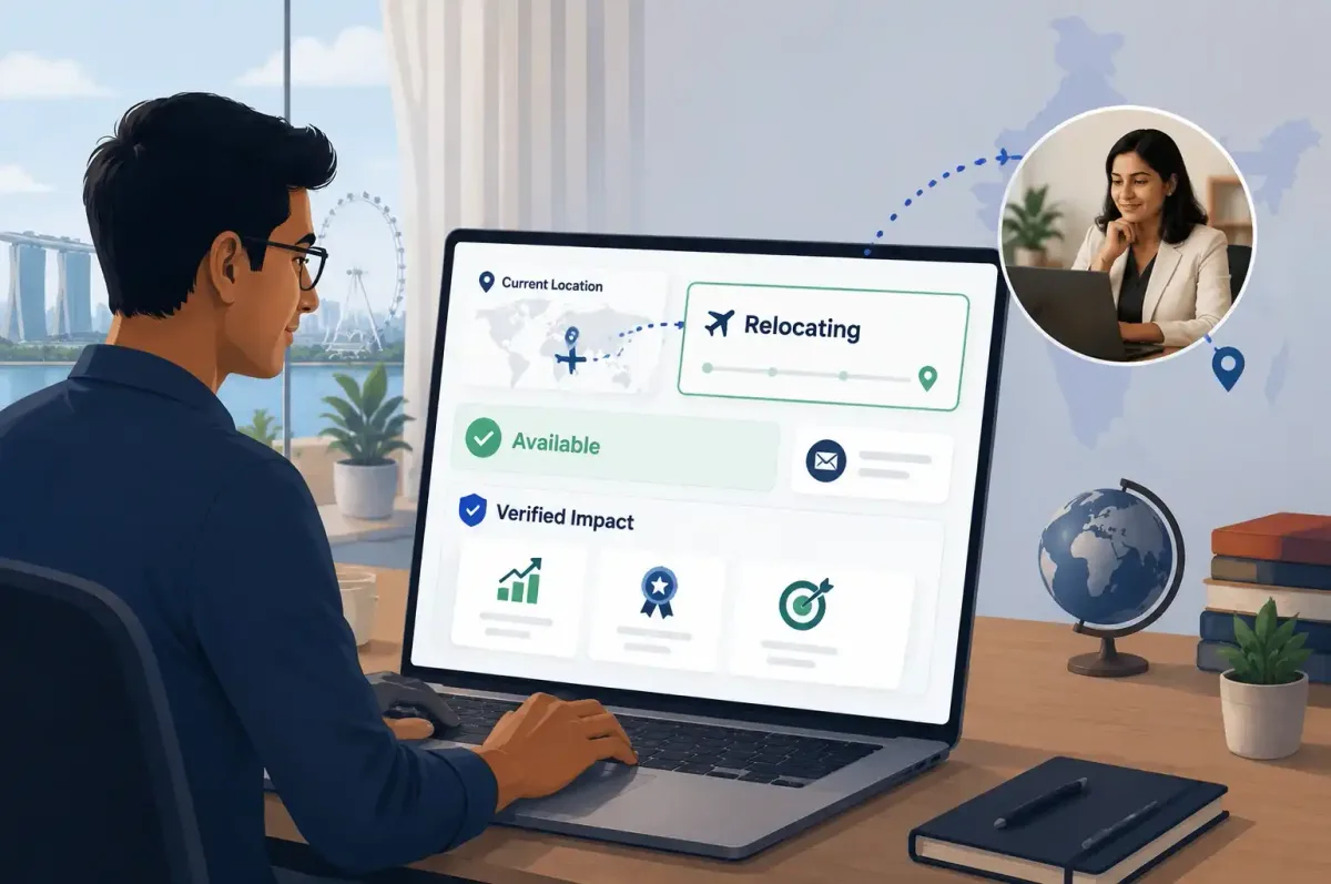 India-ready resume and professional profile showing relocation date and verified achievements