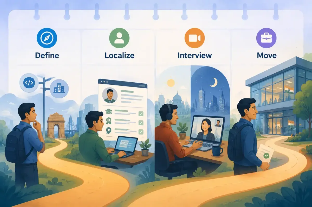 Job-search timeline for an overseas technology professional planning a return to India