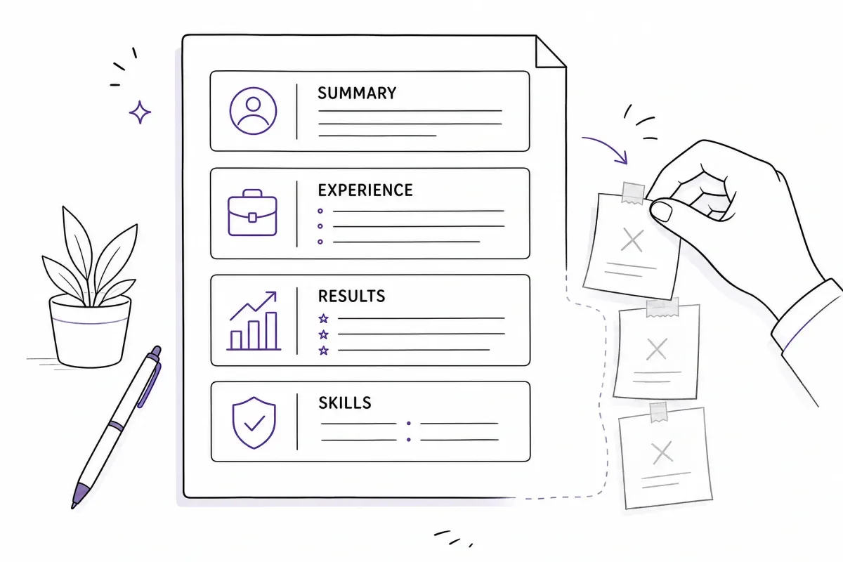 One-page resume priorities focused on relevant experience, achievements, education, and skills