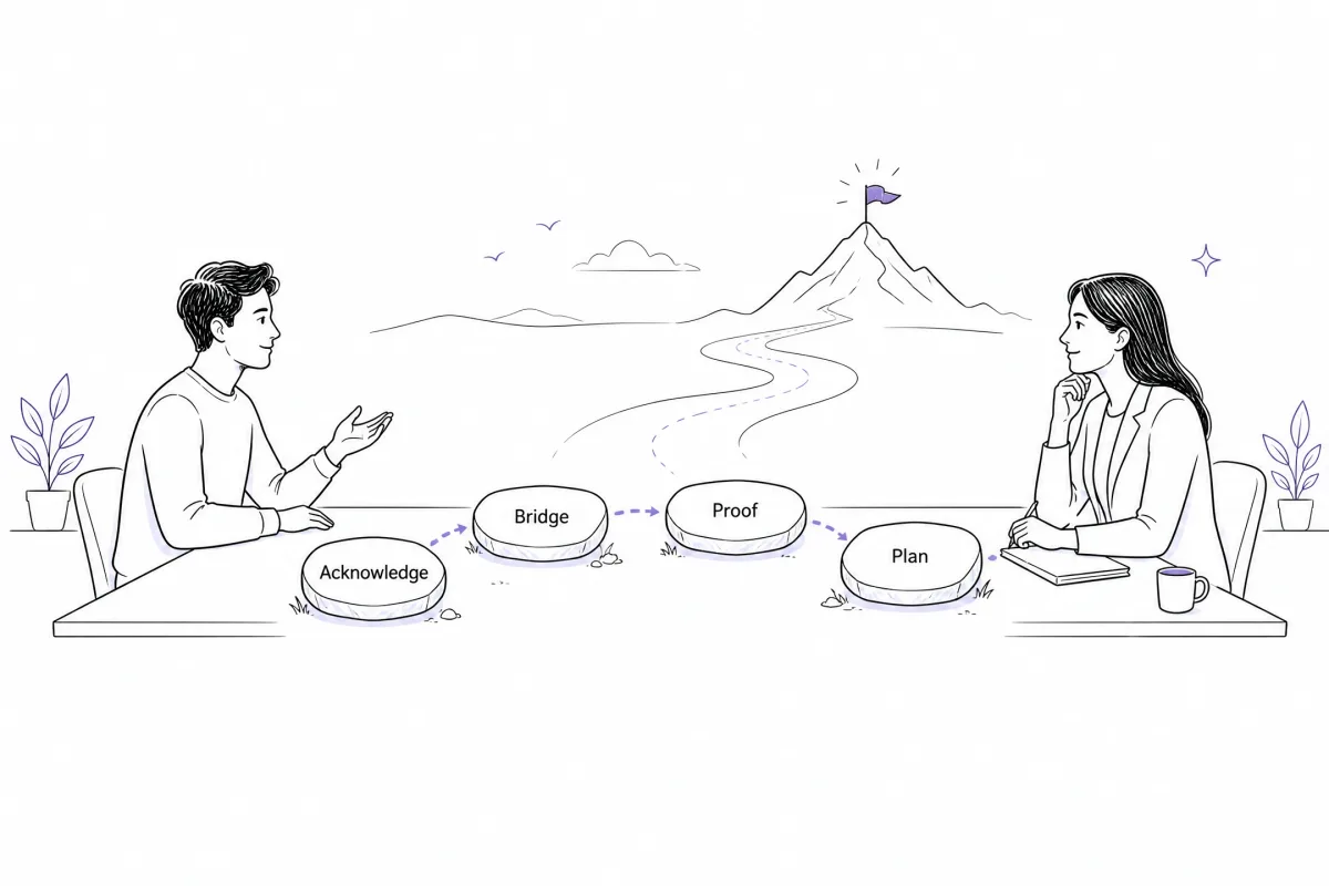 Interview illustration showing a four-step framework for explaining a missing qualification