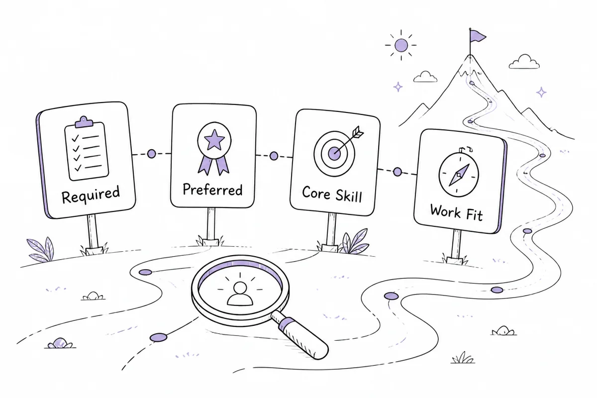 Illustration showing how to separate required, preferred, core-skill, and work-fit requirements in a job description